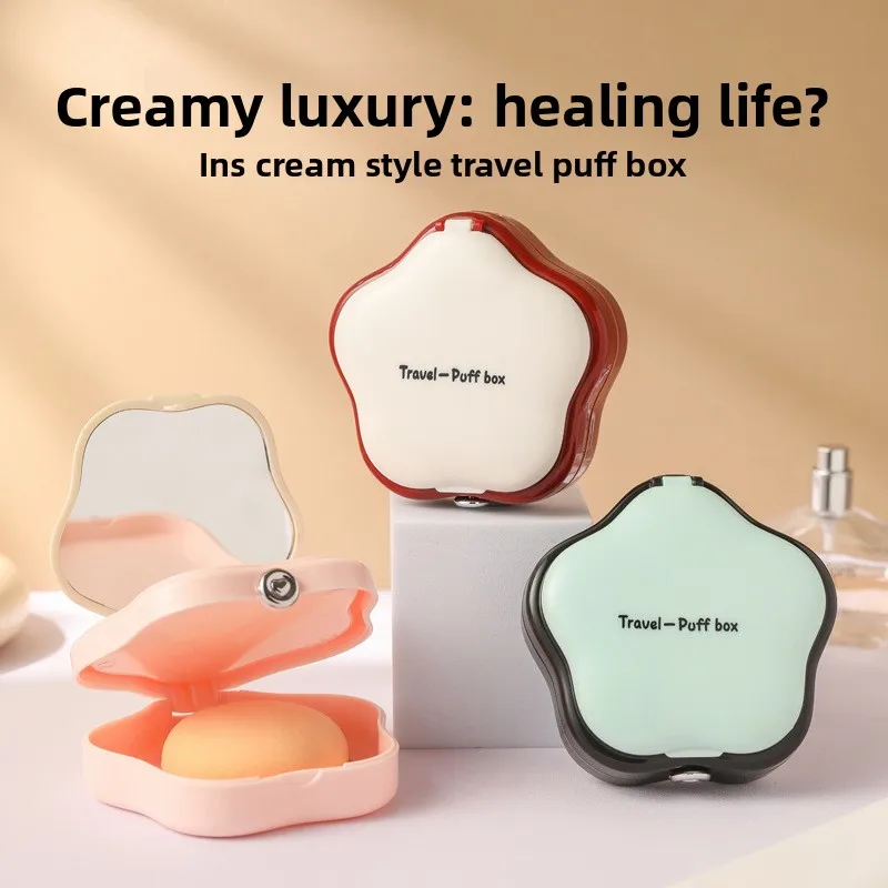 Portable Powder Puff Case with Mirror, Breathable Dustproof Makeup Sponge Holder for Travel , High-Value Cosmetic Storage Box