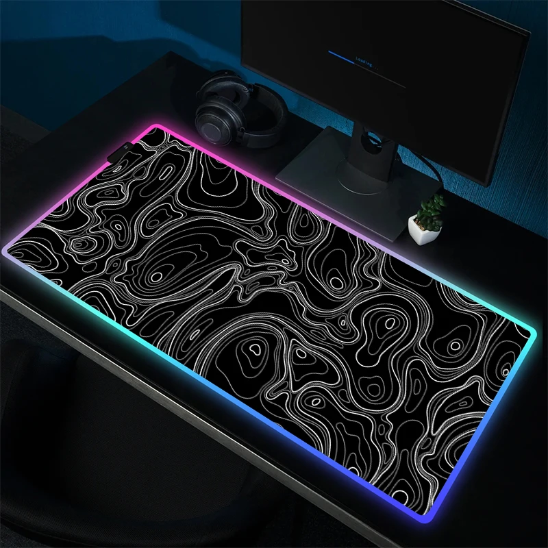 Eenvoudige Lijn Muismat Rgb Vergrendeling Rand Muismat Grote Gaming Muismat Gamer Hd Print Toetsenbordpad Led Game Antislip Accessoires