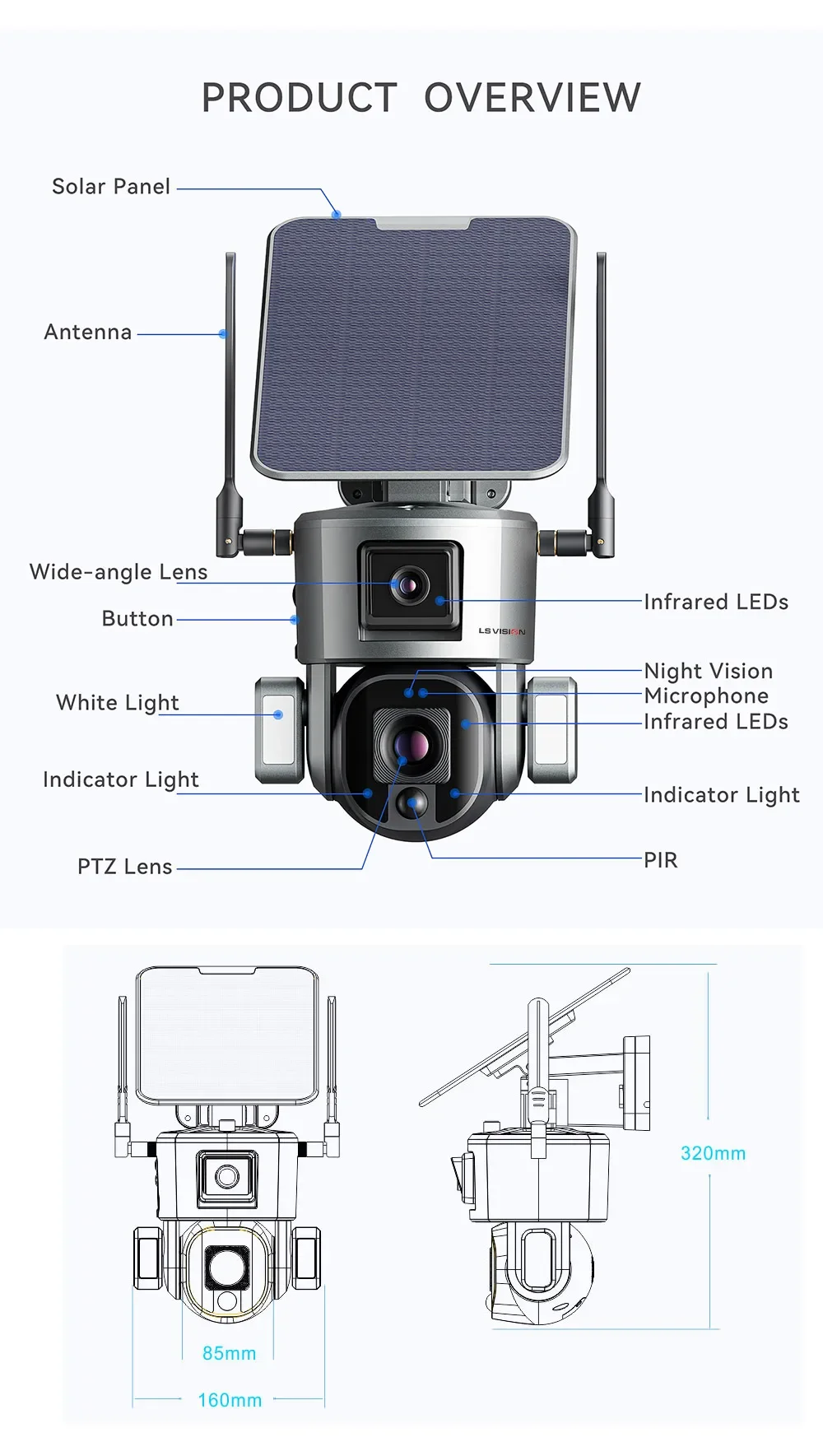 20X Zoom 4K 4G SIM Solar Camera Outdoor Wifi Surveillance Cameras 8MP Dual Scree