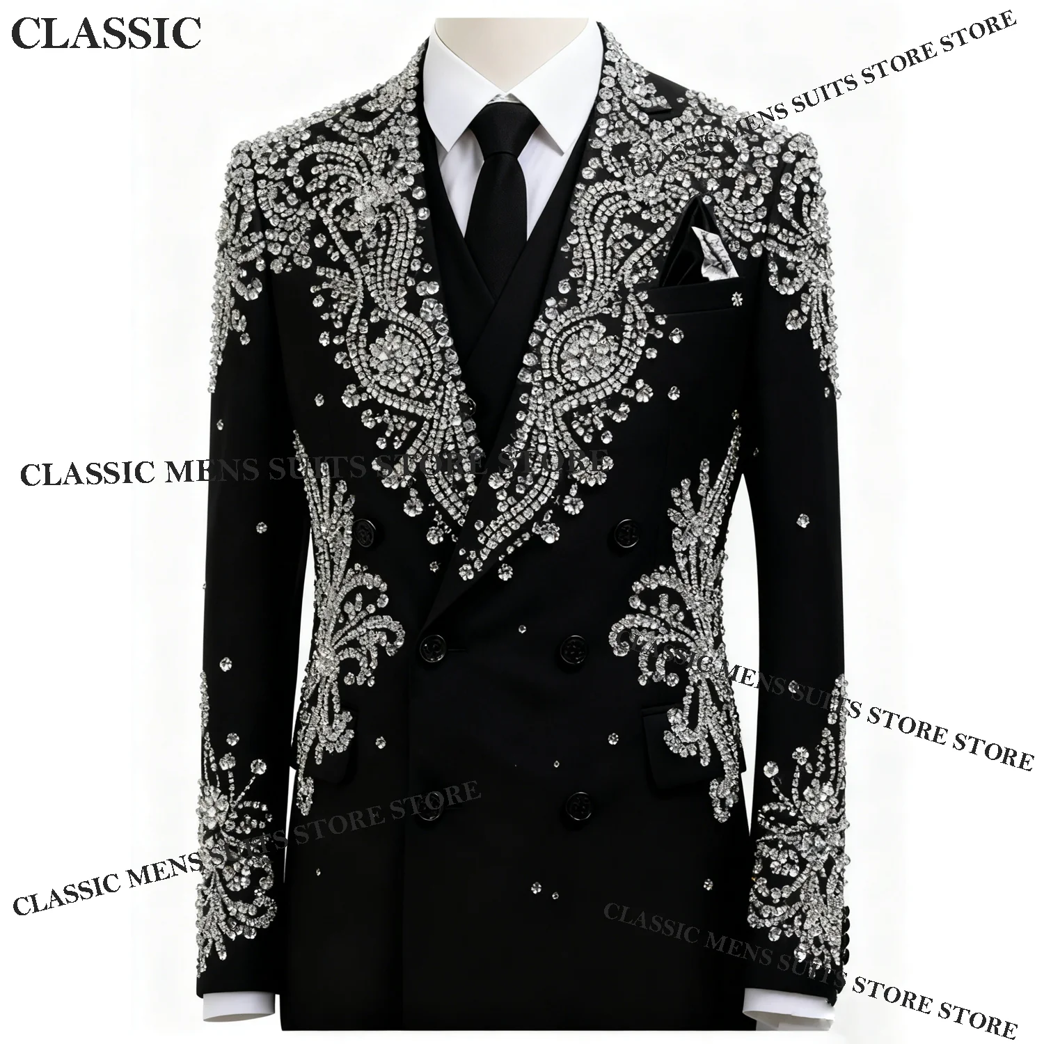 

Мужской стиль пальто по индивидуальному заказу, роскошный костюм, комплекты из 2 предметов, мужские пиджаки для жениха, со стразами и бисером, с остроконечными лацканами, Ropa hombre, свадебные смокинги