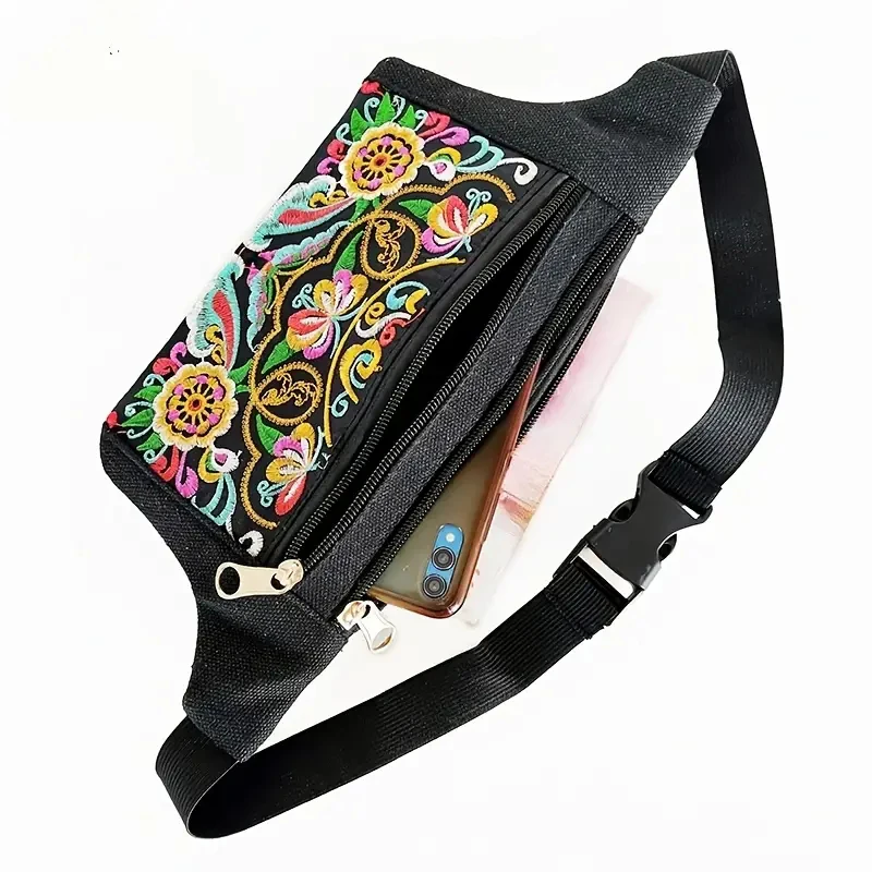 Canvas Waist Bag For Women Multi Compartment Sports Chest Bag Small Cloth Bag Mobile Phone Bag Fitness Bag Multifunctional Walle