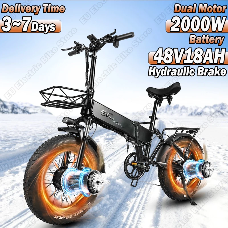 RX20MAX Electric Bike 2000W Dual Motor 48V18AH Lithium Battery City Folding Electric Bicycle 20*4.0 Inch Fat Tire Snow E-bike