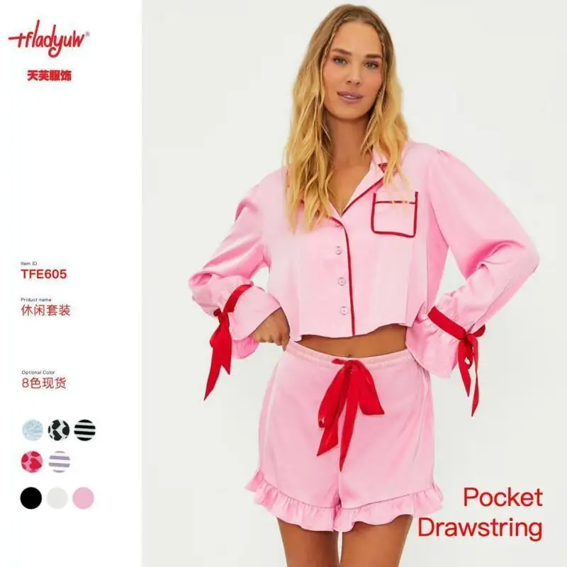 

fashion Amazon Two Piece Loungewear Set Blend Womens For Home And Lounge Striped Christmas Print Loose Long Sleeve Shorts Cozy