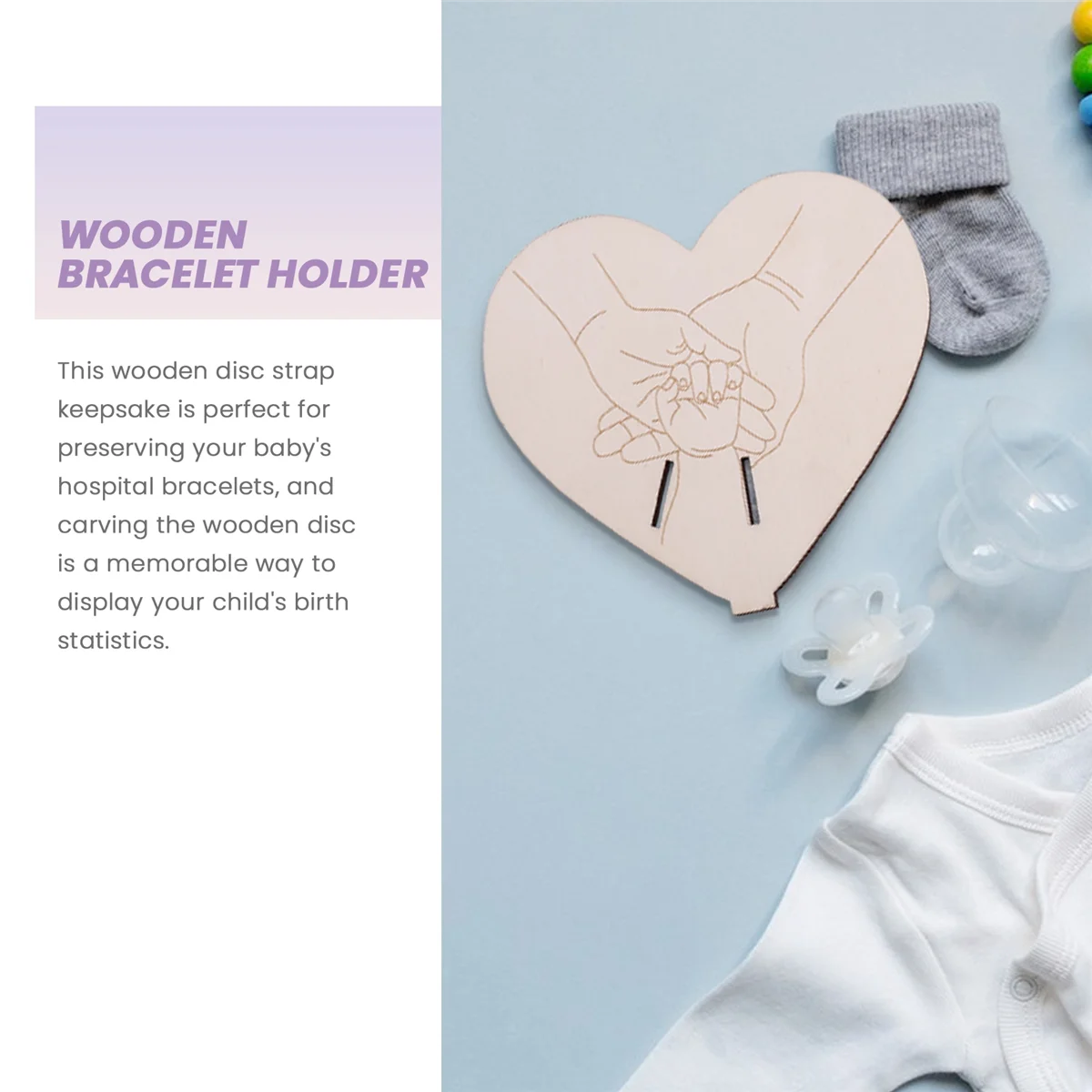 

Fast！3Pcs Newborn Baby Birth Keepsake - Wooden Hanging Tag & Bracelet, Perfect for Home Decor