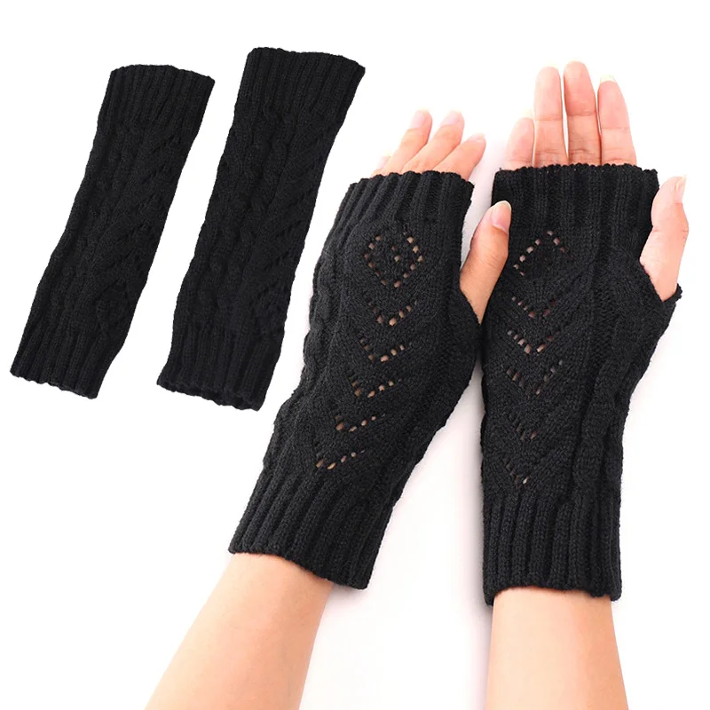 

Half Finger Gloves for Women Winter Soft Warm Knitting Mittens Hollow Out Touch Screen Writting Handschoenen Fashion Casual