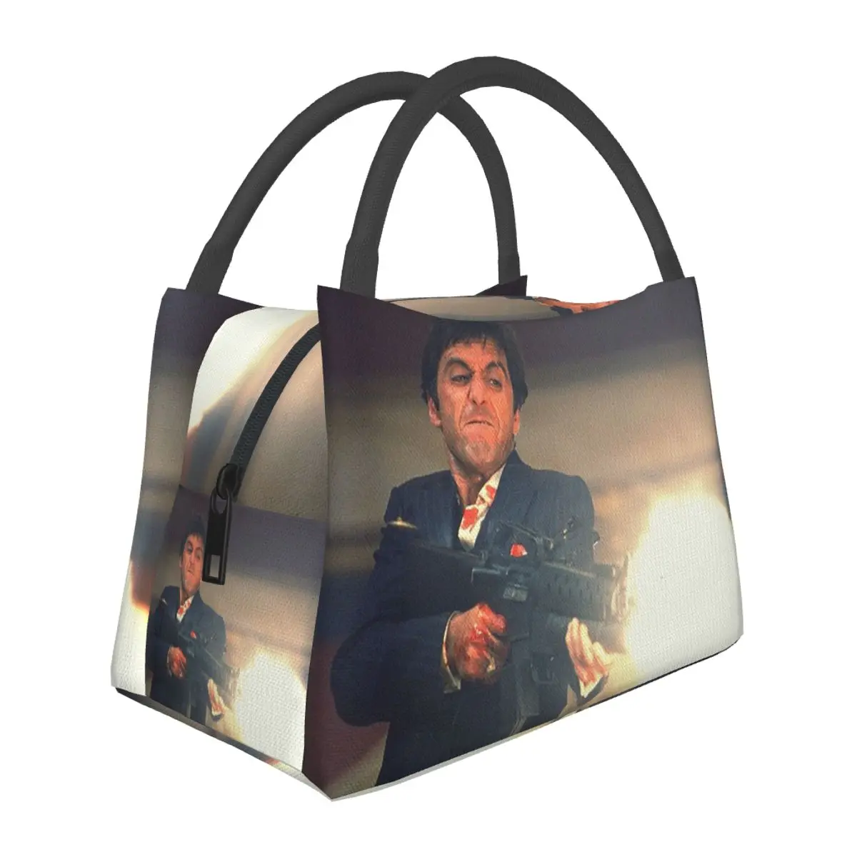 Scarface Tony Montana Shooting Lightweight Handheld Insulated Lunch Bag Aluminum Foil Liner for Adults Students Travel Picnic