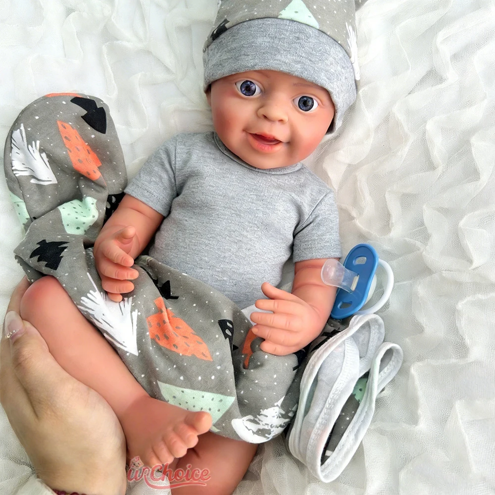 

Handmade 18Inch Full Soft Boy Silicone Reborn Baby Lifelike 3D Skin Painted Washable Doll for Anxiety Relief Christmas Gift