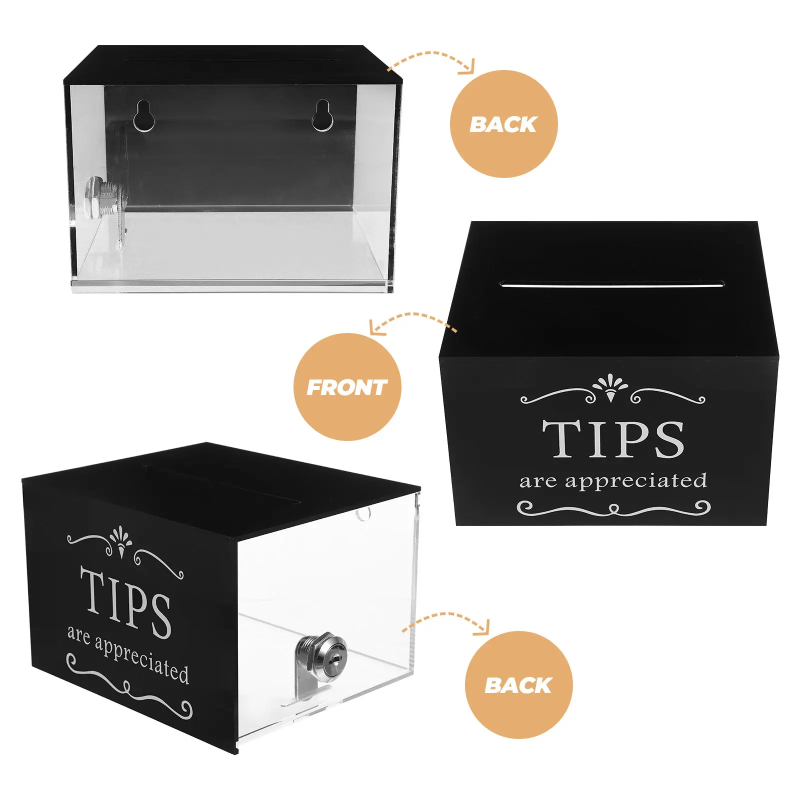 Acrylic Transparent Tip Jar with Lock Money Box for Bars Cafes Restaurants Donation Savings Tip Jar Lockable Box