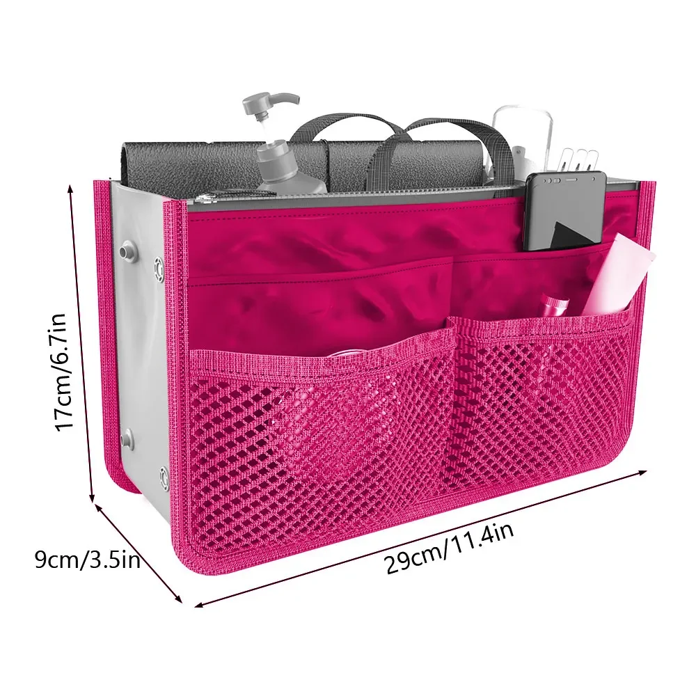 Women Cosmetic Organizer Bag Nylon Travel Insert Organizer Handbag Foldable Large Capacity Insert Bag Liner Makeup Tote