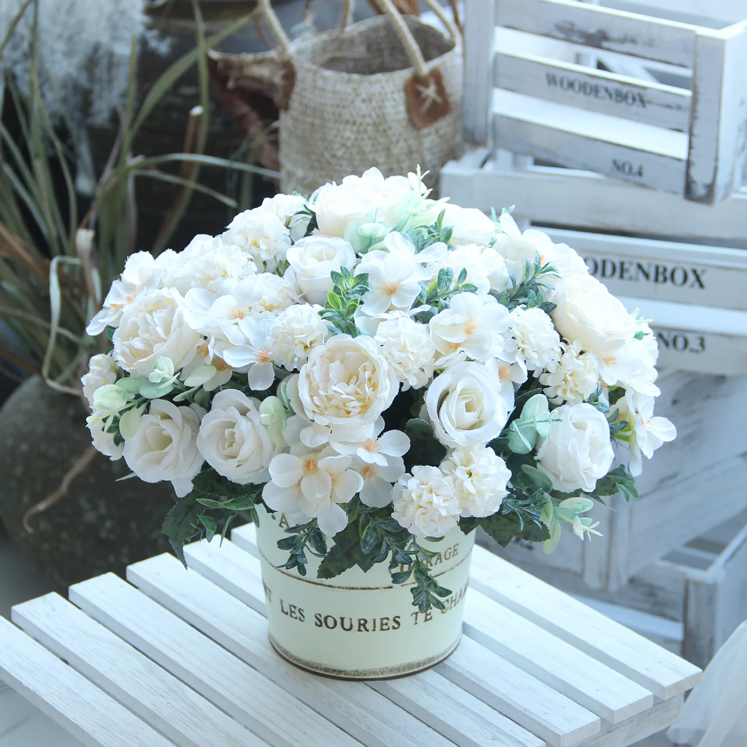 

Artificial Flowers Silk Peony Hydrangea For Living Room Home Decoration Wedding Bride Bouquet Rose Fake Plants Table Accessories
