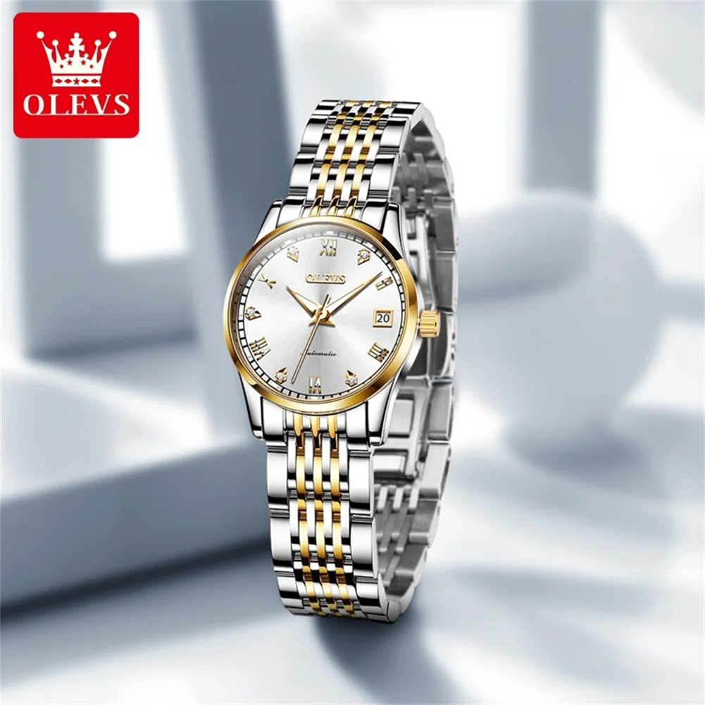 OLEVS Classic Automatic Watch Women Top Brand Luxury Stainless Steel Mechanical Watches Elegant Waterproof Watch Reloj De Mujer