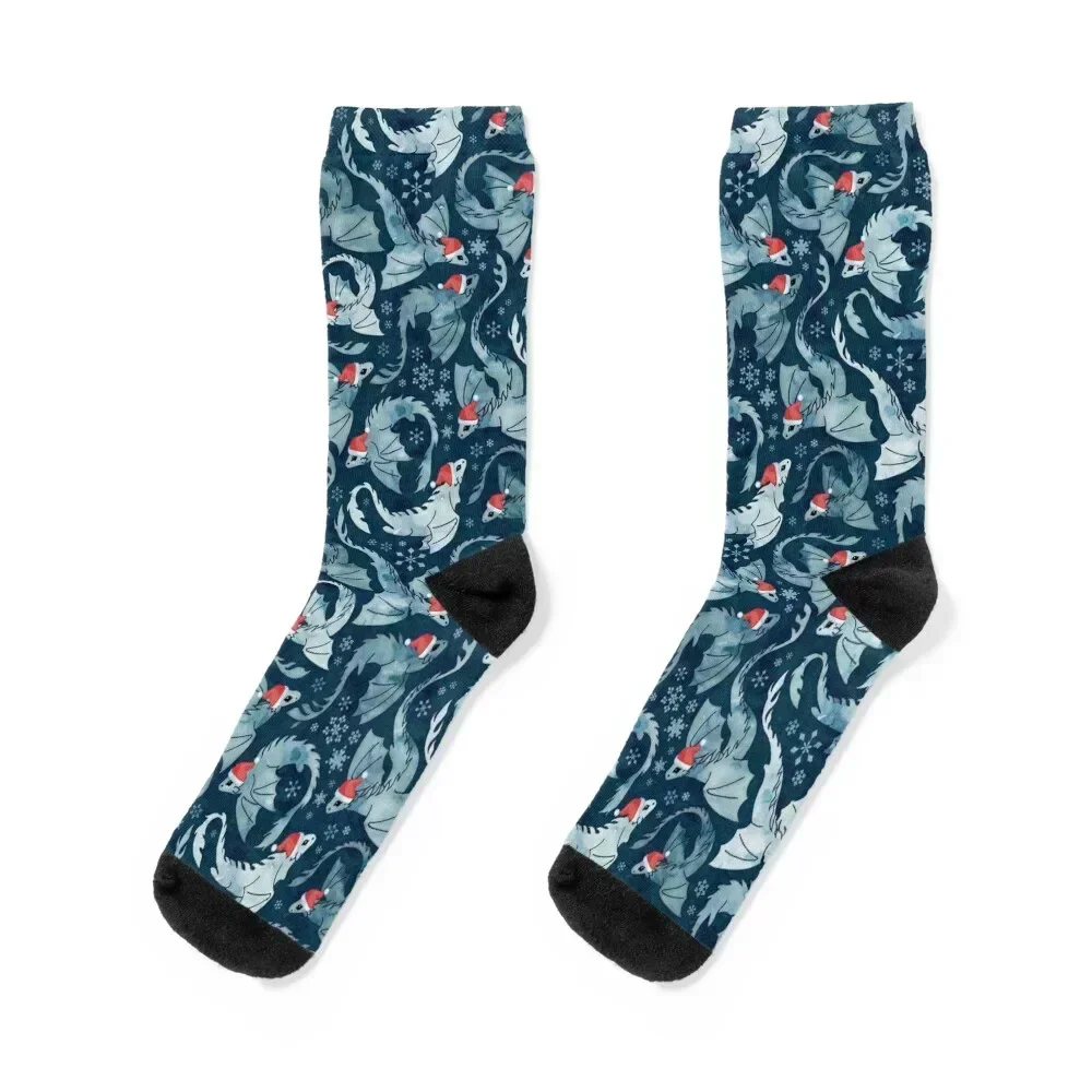 Dragon fire dark blue Christmas snowflake Socks sheer anti slip football Non-slip Men's Luxury Woman Socks Men's