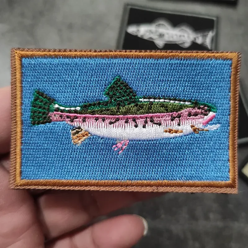 Fishing Icon Embroidery Patches on Clothes Backpack Hook and Loop Sticker Applique Morale Badge Armband Fish Bone Tactical Patch