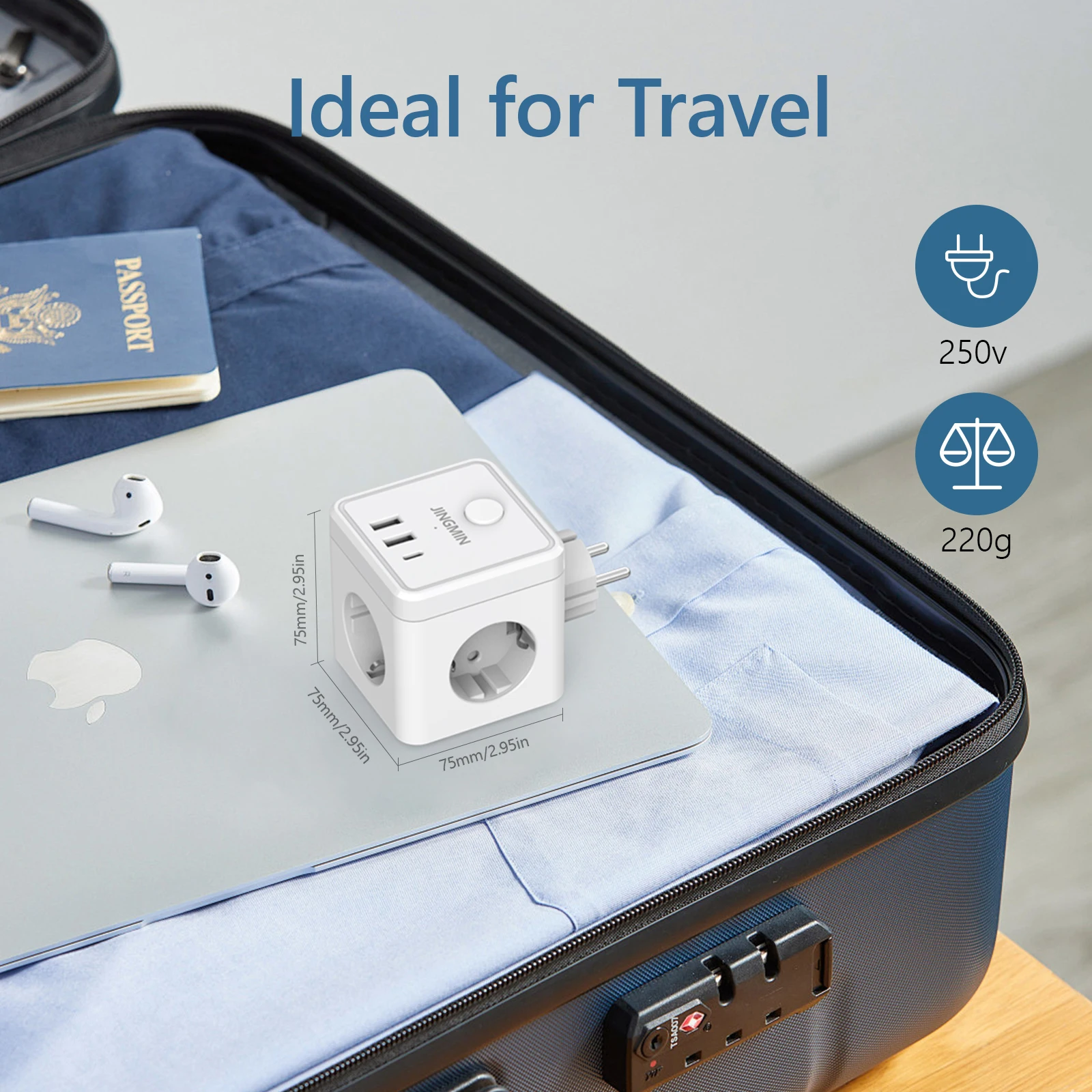 Wall Socket Extender with Switch 3 Outlets 2 USB A and 1 Type C Port Portable Cube Socket Power Strip Adapter Charger For Travel image 4