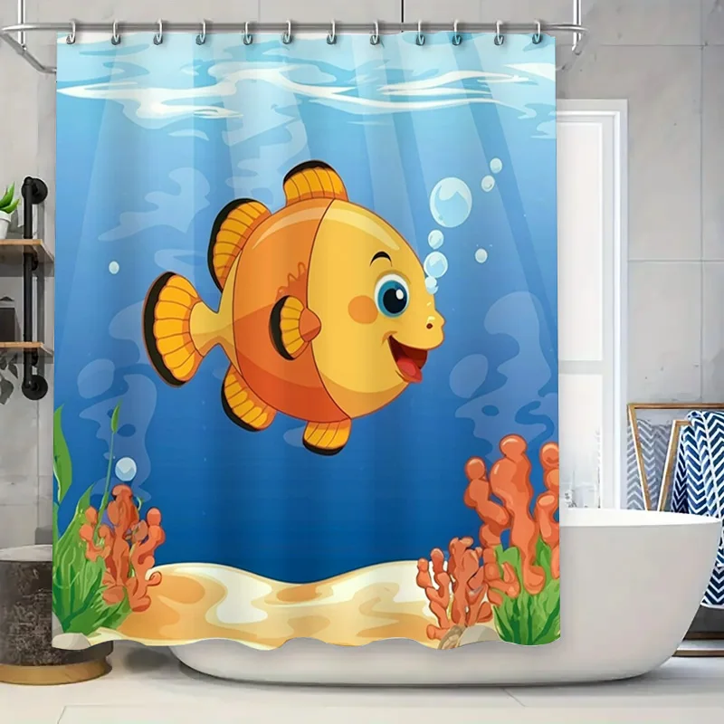 

Bright Fish Bath Shower Curtain Bathroom Decor Waterproof Fabric Printed with Coral Reef Design Perfect for Kids' Rooms or Beach