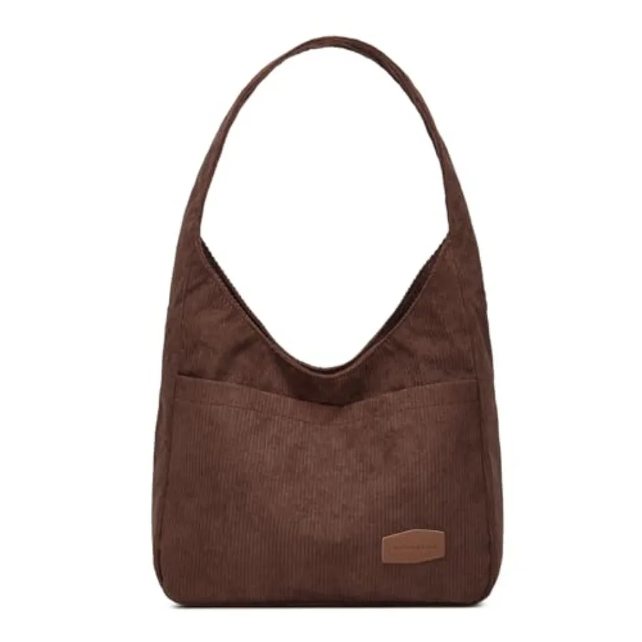 

Corduroy Tote Bag Unisex Retro Handbag Multi Pocket Shoulder Work College Satchel Compartment Messenger Purse