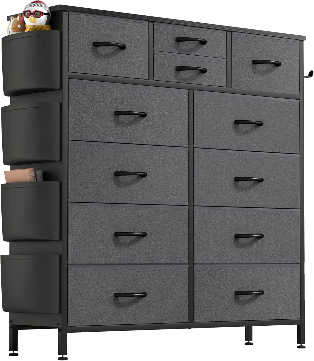 Dresser for Bedroom with 12 Drawers, Tall Dresser Chest of Drawers with Side Pockets and Hooks, Fabric Dresser Storage Tower