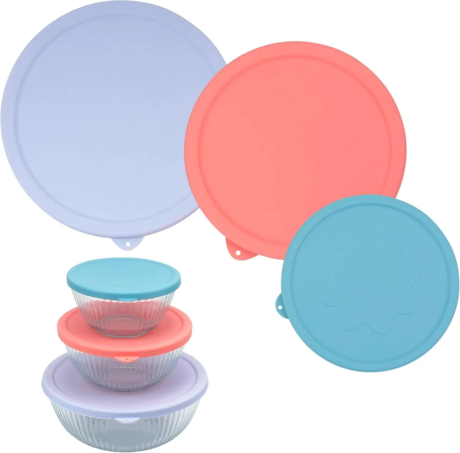 

Набор из 3 силиконовых сменных крышек для мисок Sculpted Tinted Glass Mixin' Bowls 7402-S 1.3 Qt, 7403-S 2.3 Qt, 7404-S 4.5 Qt