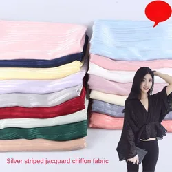 Silver Thread Striped Chiffon Jacquard Fabric Smooth By Meter for Hanfu Lining Clothing Sewing Plain High-grade Cloth Silky Soft