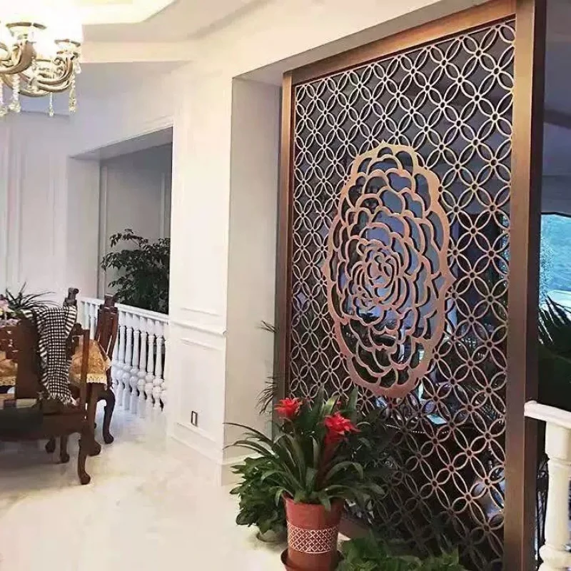 Custom. Stainless Steel Folding Screen Aluminum Plate Floating Carving Hollow Pattern Light Luxury Bronze Metal Living R