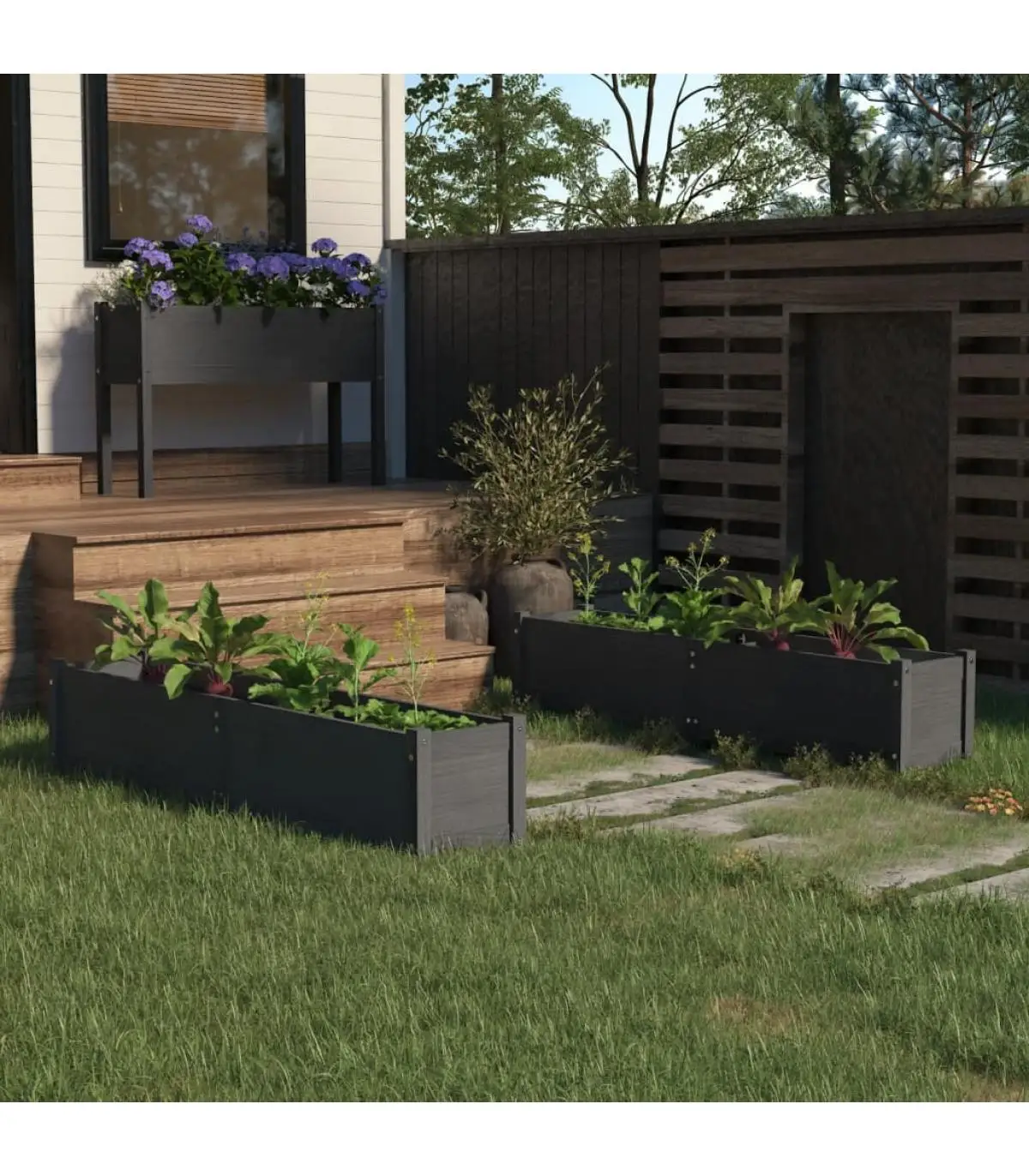 Flower pots and planters solid pine wood flowerbeds 2 units Gray 150x31x31 cm