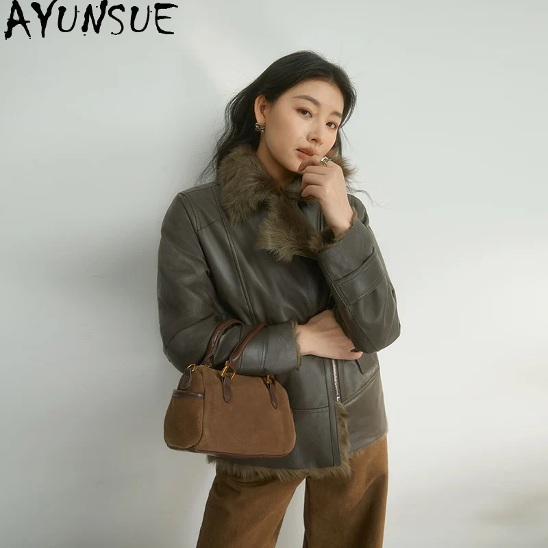 سترة من الجلد الطبيعي للنساء من AYUNSUE معاطف من فرو من جلد الغنم الطبيعي ملابس شتوية دافئة من صوف الضأن للسيدات موضة 2025 شُبانا Жenskয়া
