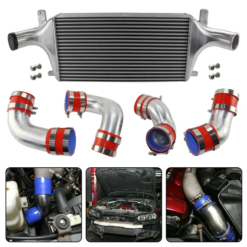 

Aluminum Front Mount Intercooler with Pipes Fits for Nissan Skyline R33 R34 GTR RB26DETT Black/Red/Blue