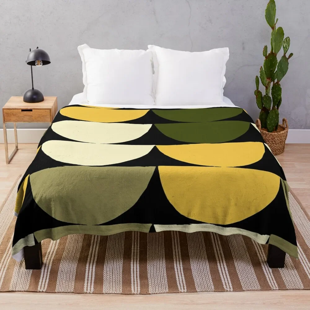 Mid-Century Modern Yellow, Green, Cream Half-Circle Pattern Throw Blanket Soft heavy to sleep Blankets