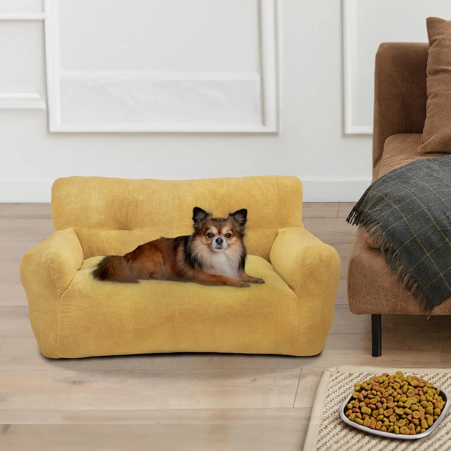 Dog Sofa for Small Medium Dogs, Fabric Pet Couch, Sleeping Bed Indoor, 0374 (Yellow)