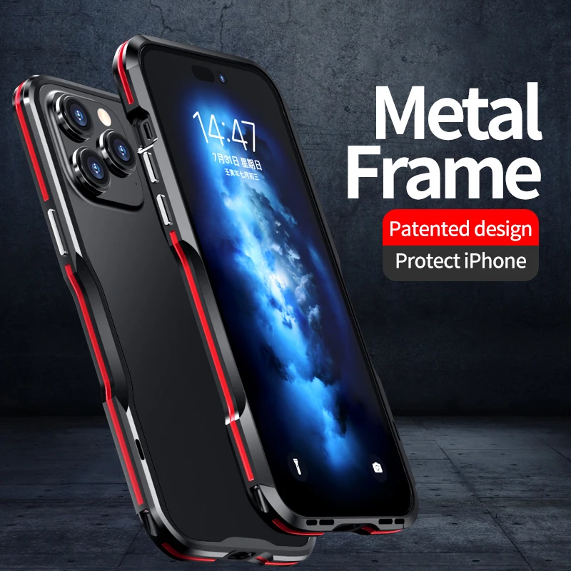 Luxury Aluminium Metal Bumper Case, Cover for Apple iPhone 16 15 Pro Max, 14, 13, 12 Pro Max, 15 Plus Shockproof Cover
