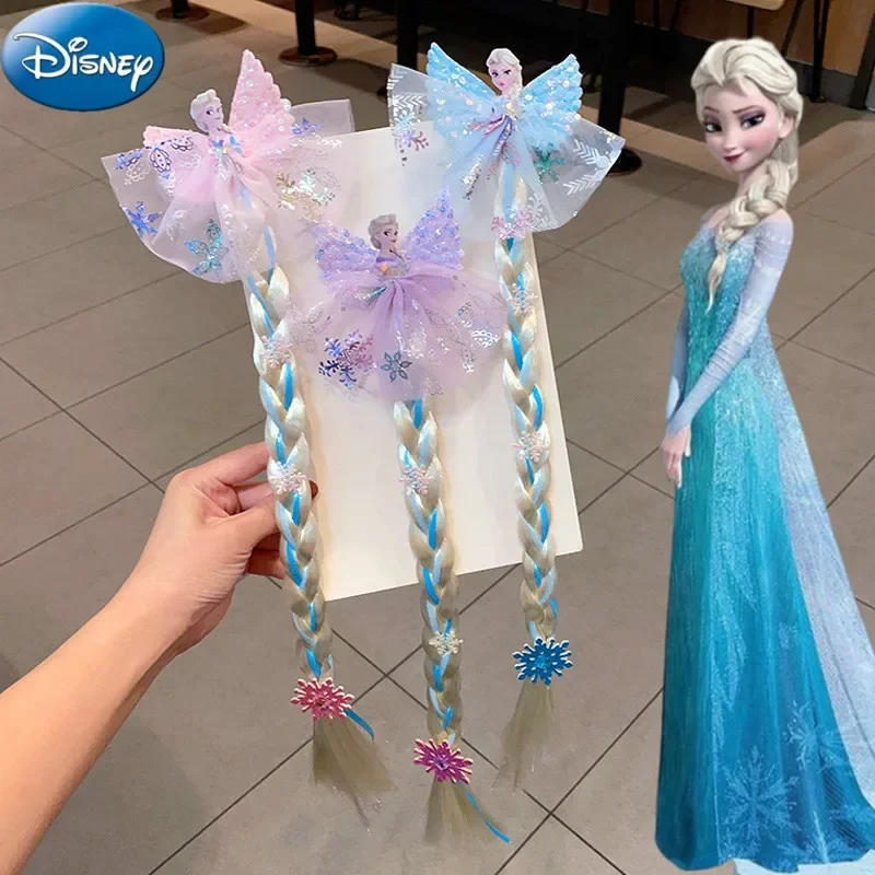 Disney Frozen Elsa Princess Kawaii Wig Braid Hairpin Accessories Girls Anime Figures Cartoon Toys for Kids Baby Hair Clip Gift