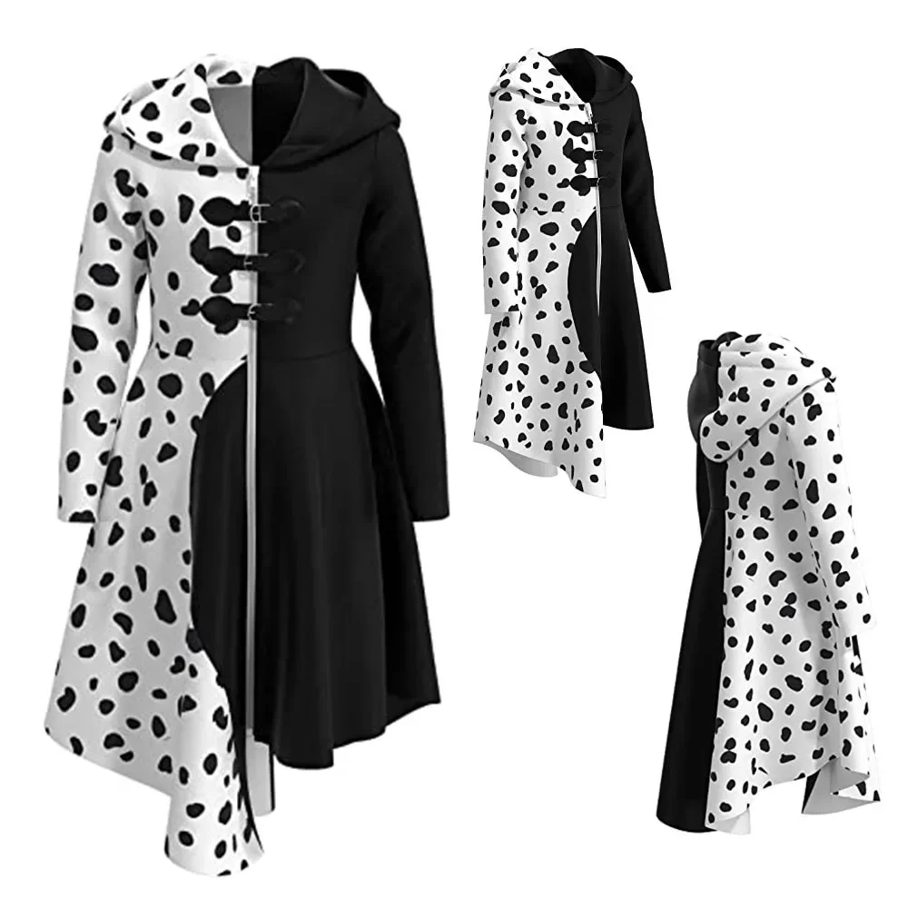 Anime  DeVil Cruella 101 Dogs Cos Spot Dress101 Dogs Cruella Cosplay Costume Halloween Outfit Cloak Suit For Adult Women