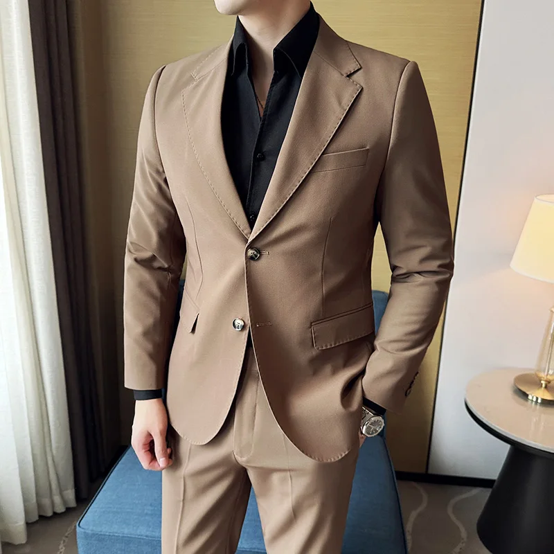 (Jacket+Pant) Plus Size 7XL-M Men Suit Formal Business Work Wedding Stage Tuxedo Fashion Men Slim Social Formal Suit 2Pcs