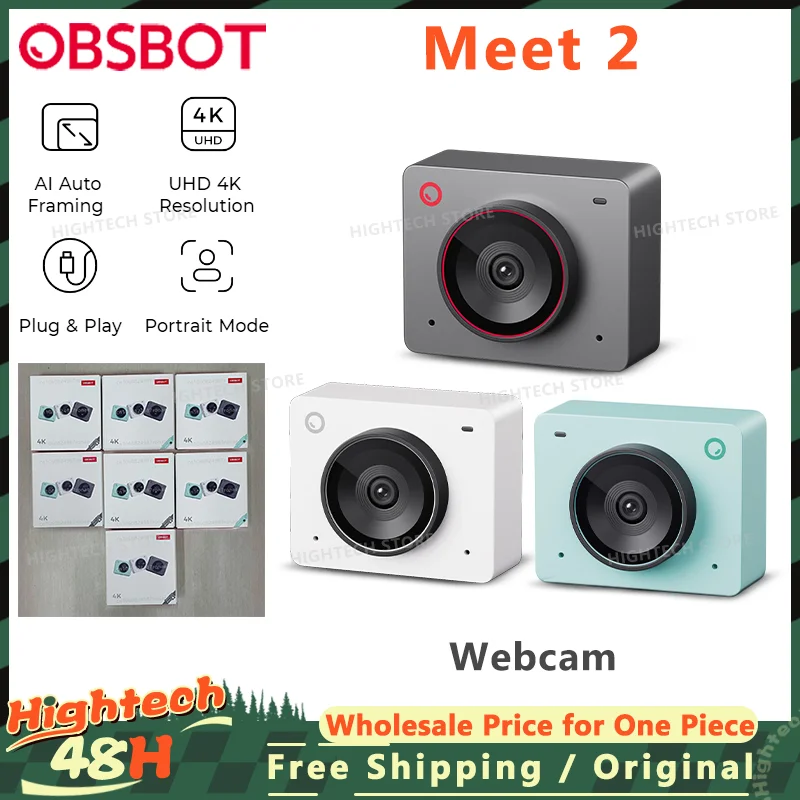 OBSBOT Meet 2 AI-Powered 4K Webcam Dual omni-directional microphones with Noise Reduction and Auto Gain Control Fast Auto Focus