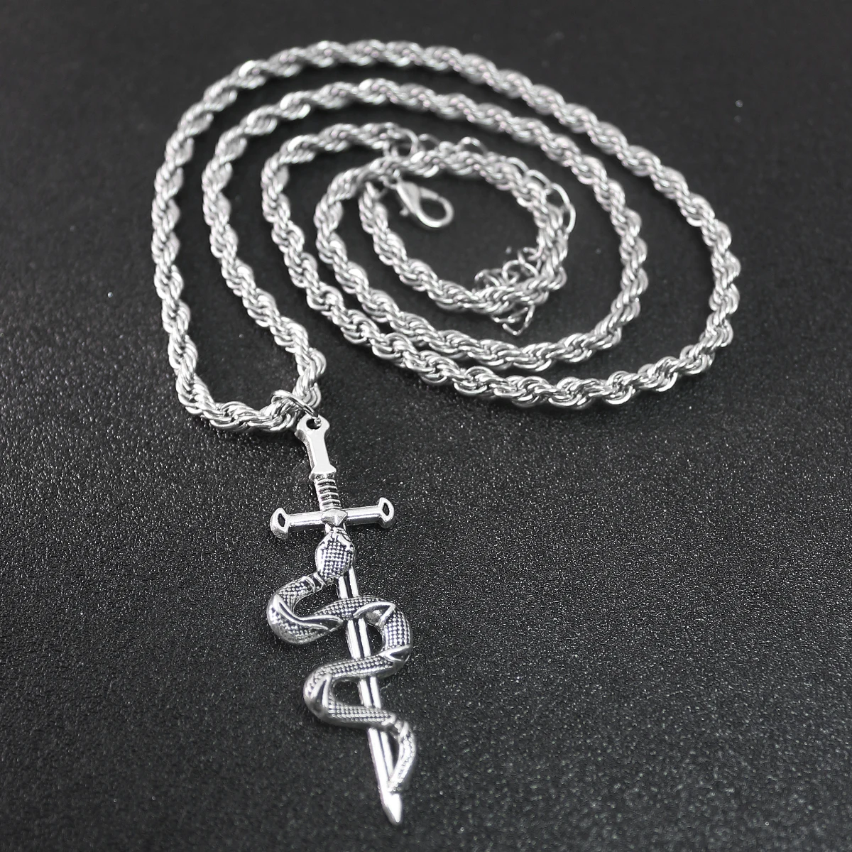 Fashion Vintage Snake Sword Star of Life Pendants Necklaces Decoration Ornaments Twist Chains Long Necklace Matching Accessories