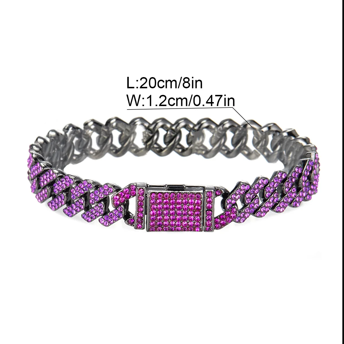 12MM Rhombus Purple Prong Cuban Link Chain 2Row Iced Out Rhinestones Rapper Necklaces Bracelet For Men Women Choker Jewelry