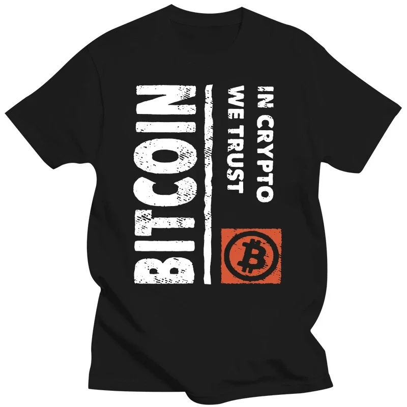 Vintage Grunge Bitcoin Retro In Crypto We Trust T Shirt for Men Pure Cotton T-shirt Short Sleeves BTC Tee Cryptocurrency Tshirt