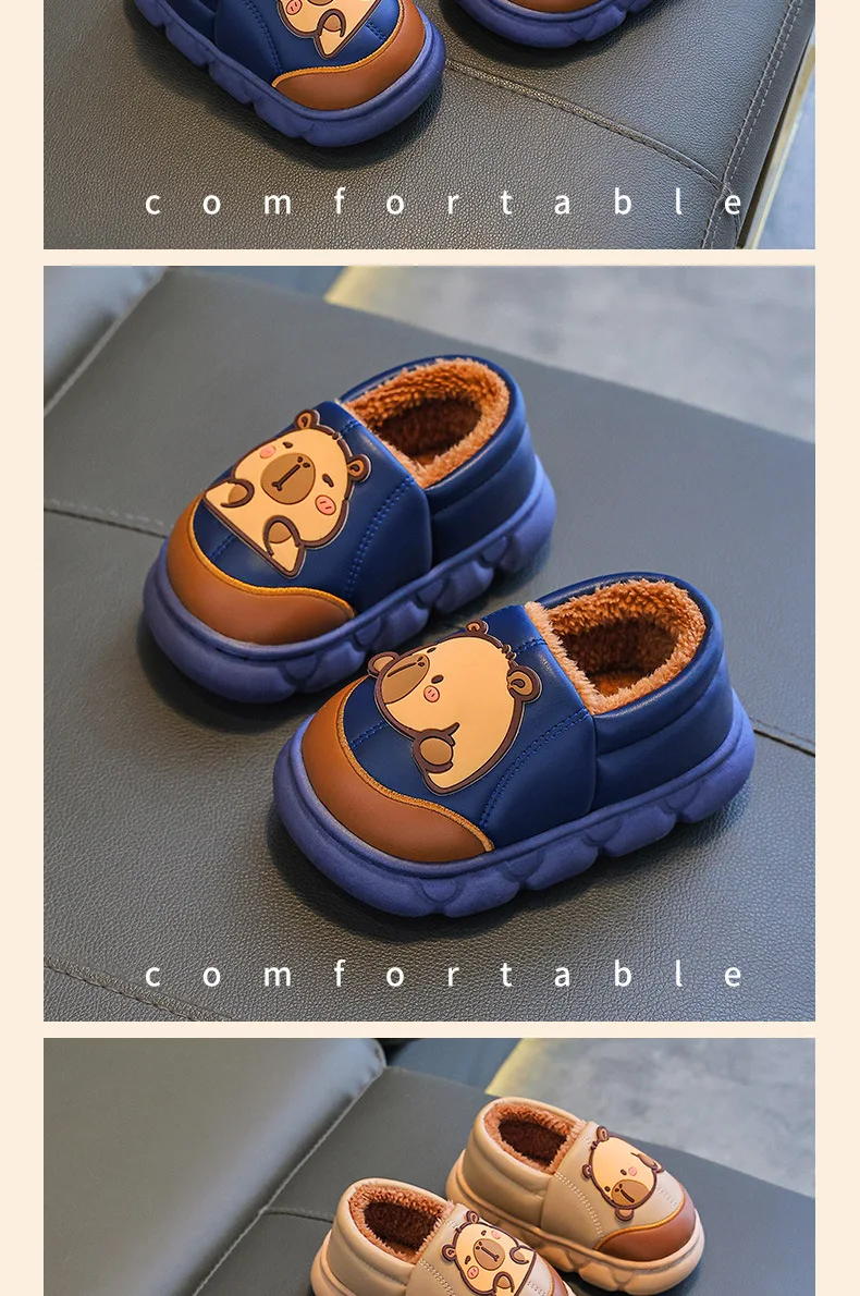 Capybara Herbst Winter kinder Baumwolle Schuhe Mode Warme Plüsch Hause Hausschuhe Frau Im Freien PU Wasserdichte Nicht Slip Stiefel – Detail 8