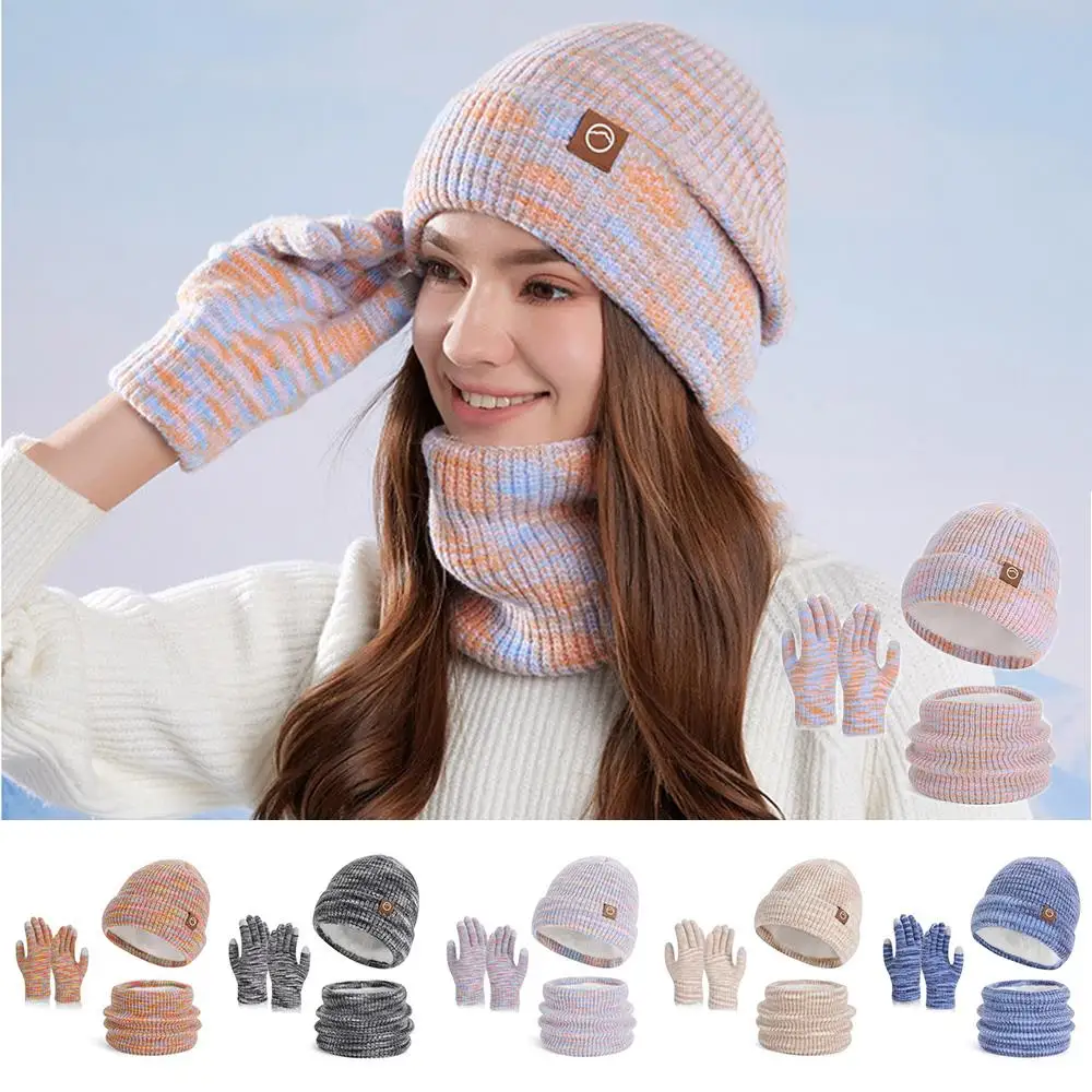3 قطعة/المجموعة قبعة قفازات وشاح التزلج قبعة قفازات شاشة لمس الصوف وشاح محبوك الدافئة المرأة هود المرأة وشاح الشتاء بونيه