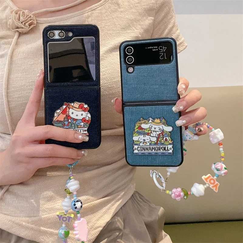 Kawaii Sanrio HelloKitty Cinnamoroll Phone Case for Samsung Galaxy Z Flip 5 4 Flip4 Flip5 Anti Drop Protective Shockproof Cover