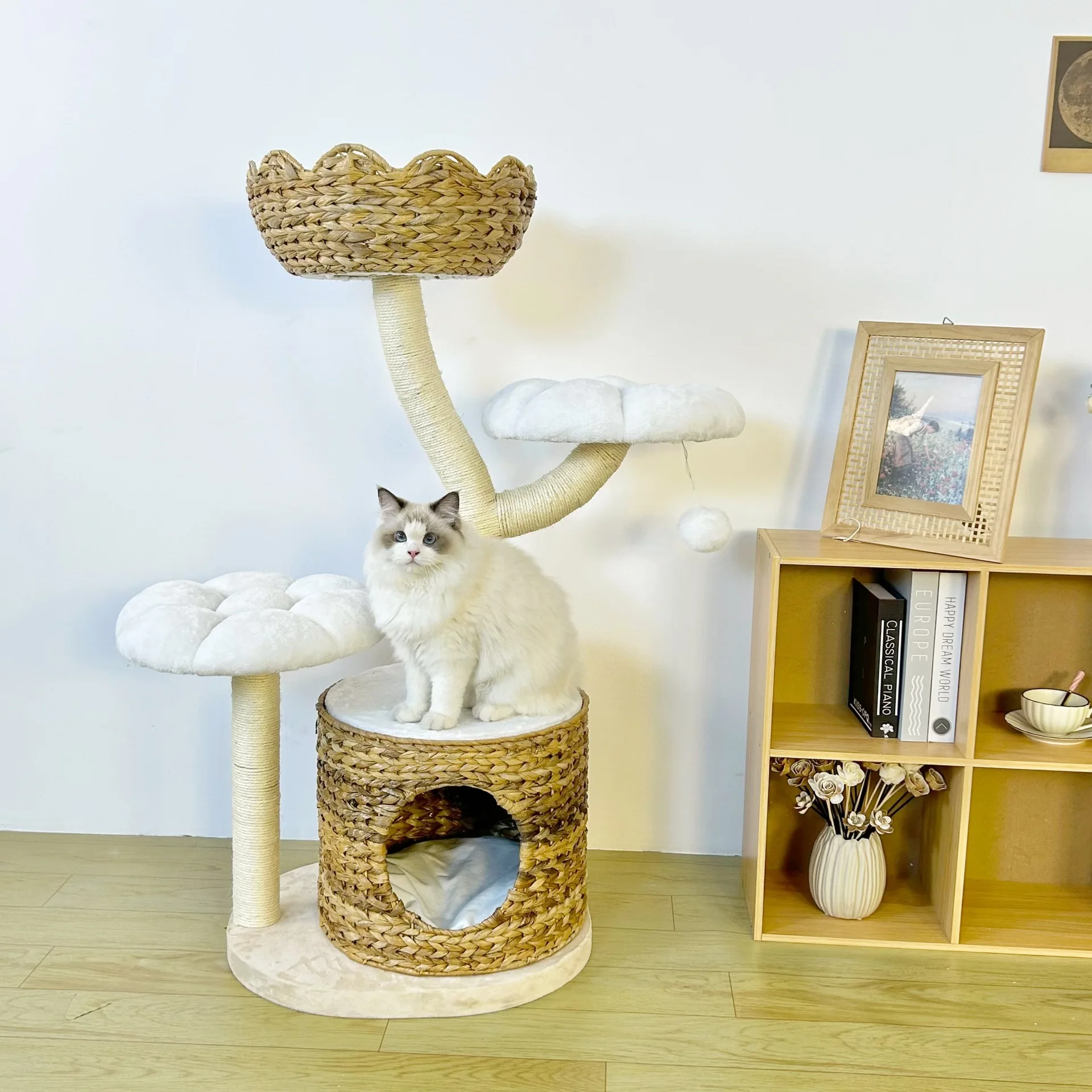 Premium 5 Tier Sisal Wrapped Cat Tree with Adjustable Height Base for Large Breeds Up to 20kg Indoor Cats