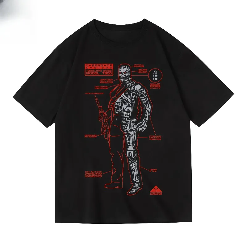 T-shirt a mezza manica corta in cotone T800 del film americano retrò Schwarzenegger Terminator Robot per uomo e donna estate