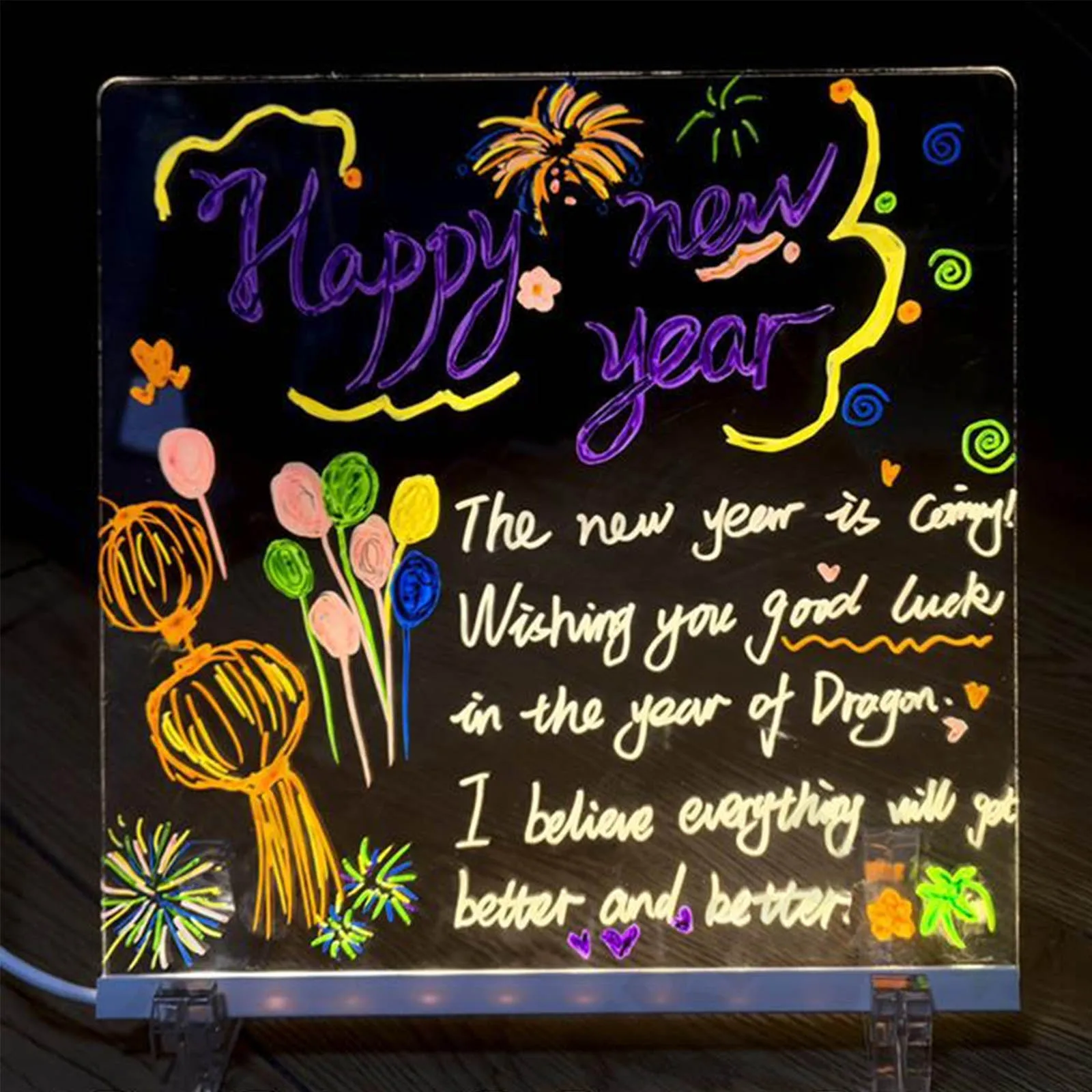 LED light up อะคริลิคกระดานข้อความ Erasable 15*15 ซม. USB เด็กกระดานวาดภาพ DIY สําหรับของขวัญวันเกิดบาร์บอร์ดโฆษณา