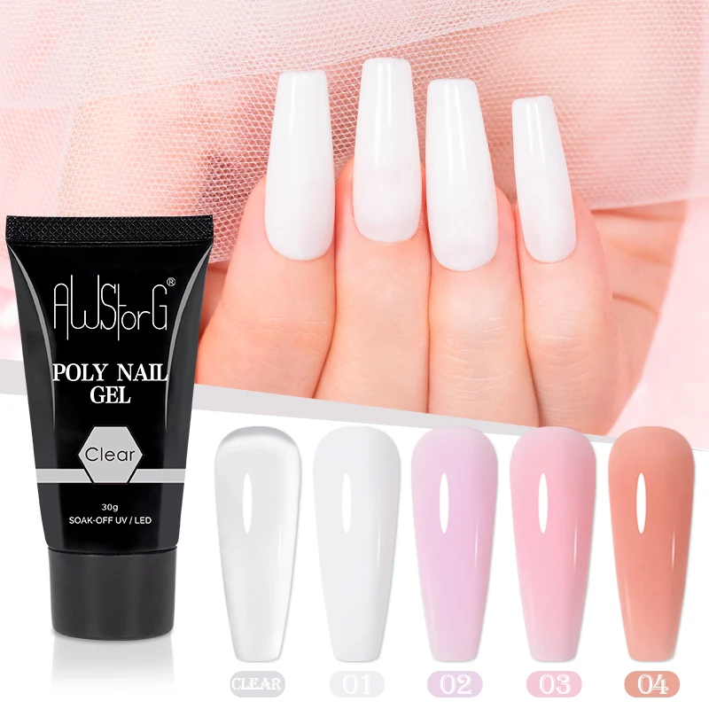 AWStorG Hema Free Poly Nail Gel 30ML Acrylic Gel Finger Extension Transparent Nail Art Extension Quick Building Soak Off UV