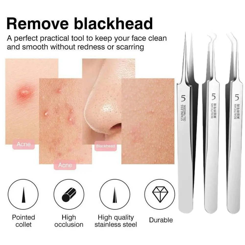 Professional Ultra-fine No. 5 Acne Blackhead Removal Salon Face Deep Tweezers Pimples Beauty Care Clip Tool Needles Skin Cl U9T3