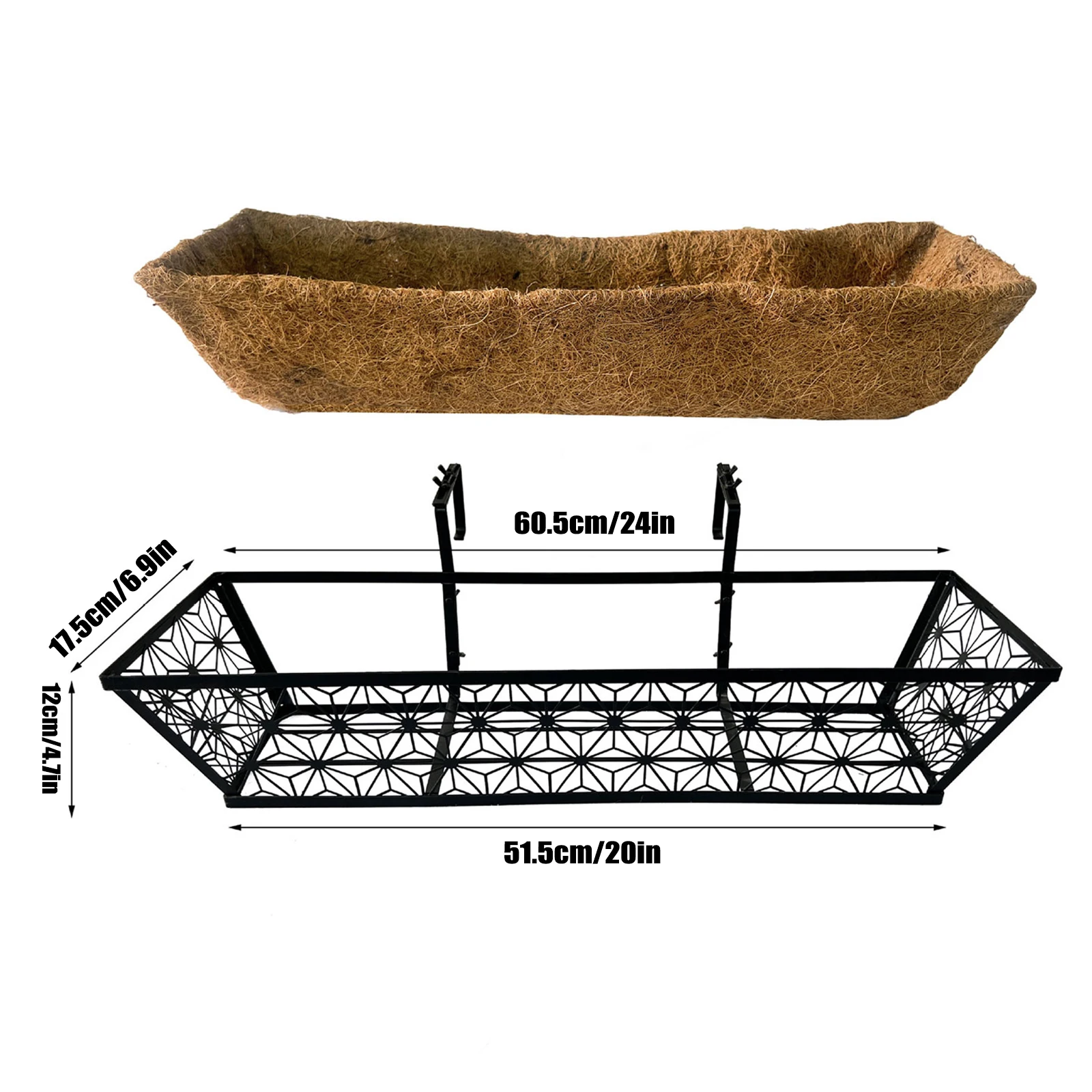2pcs 24 Inch Window Deck Railing Planter Boxes with Coconut Liner Steel Hanging Flower Planter for Garden Balcony and Home Decor view 6