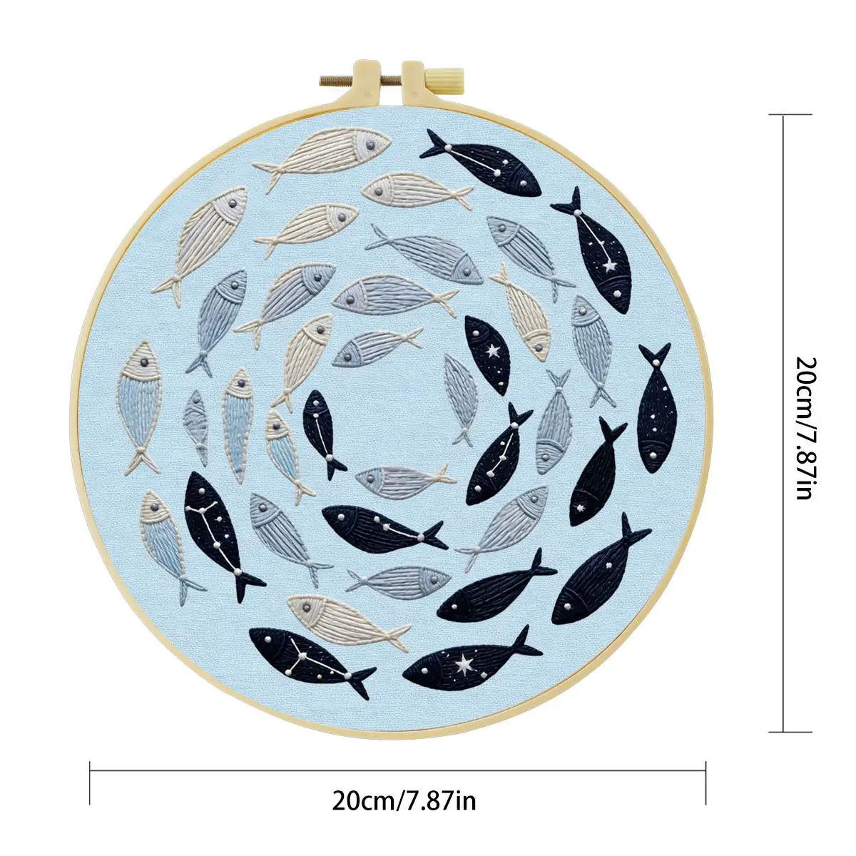 1 Stück 20x20 cm/15x15 cm 7,87/6,3 Zoll Fisch-Stickerei-Starter-Kit DIY-Kit DIY-Stickerei-Set für Anfänger – Detail 4