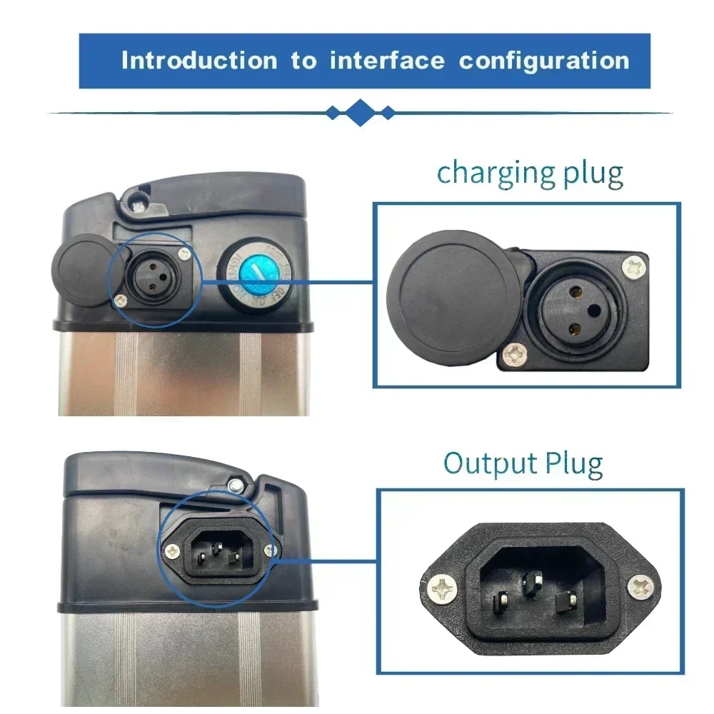 Nuova batteria per bici elettrica portatile stile pesce argento 36V, guscio in alluminio per batteria al litio ad alta potenza da 500 W adatto per bici elettrica