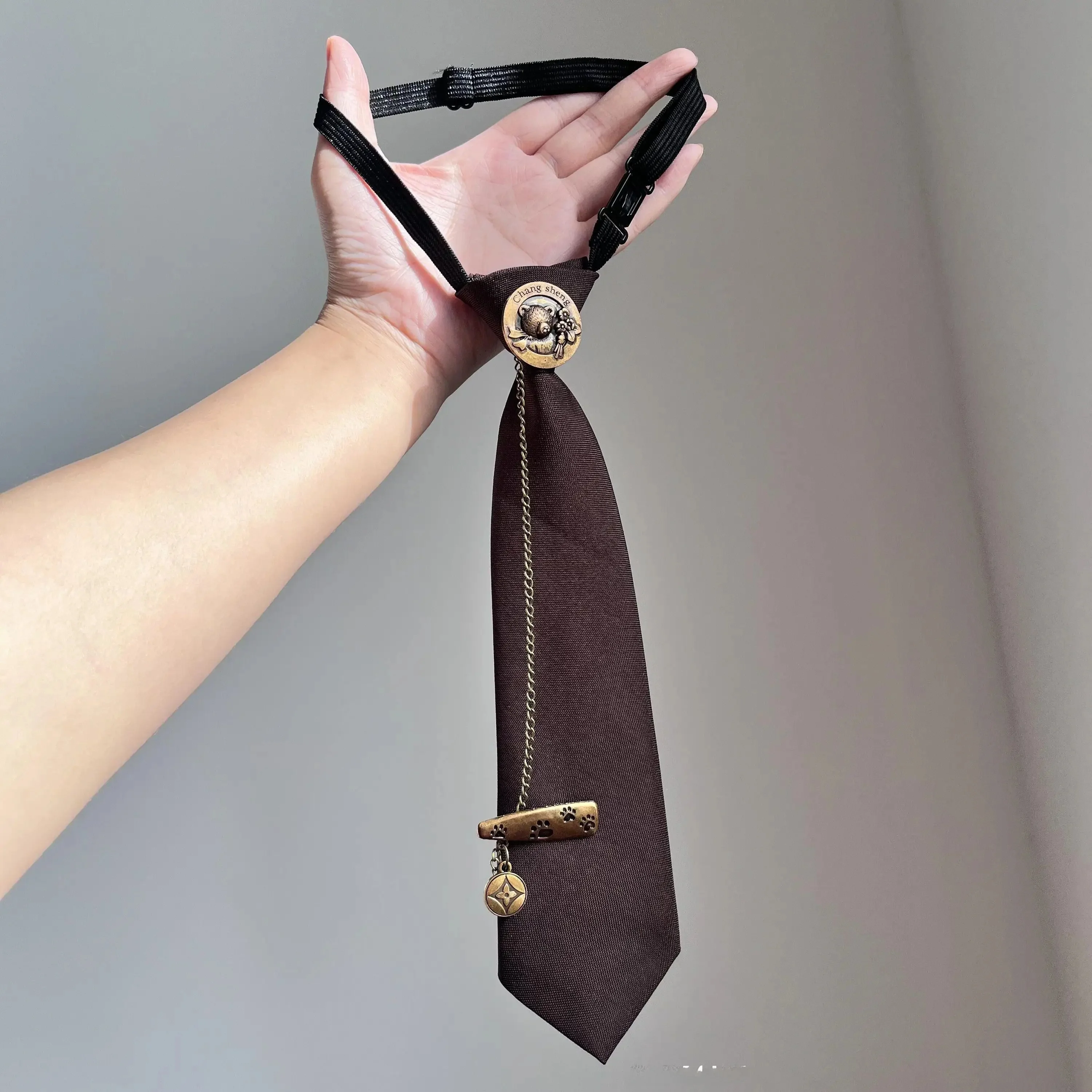Vintage Bear Pendant Tie Women's College Style Versatile No Tie Shirt Accessory Korean Version Meeting Applicable Frosted Tassel