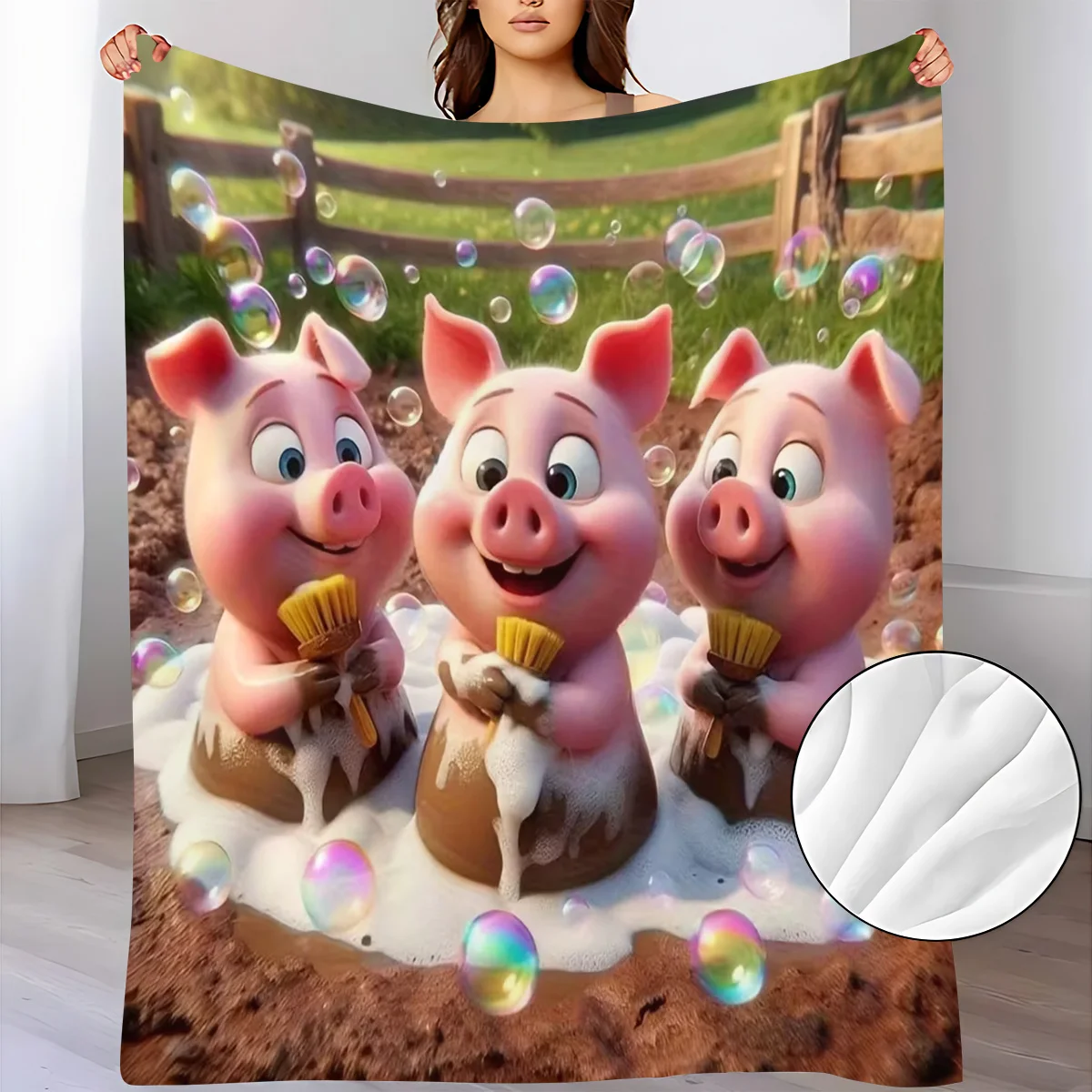 Three Little Pigs Pattern Flannel Throw Blanket, a Soft and Warm Blanket Suitable for Sofas, Home Leisure, Air-conditioned Rooms